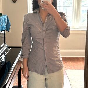 Vintage Purple Gray Button-Up Shirt 3/4 Sleeves
